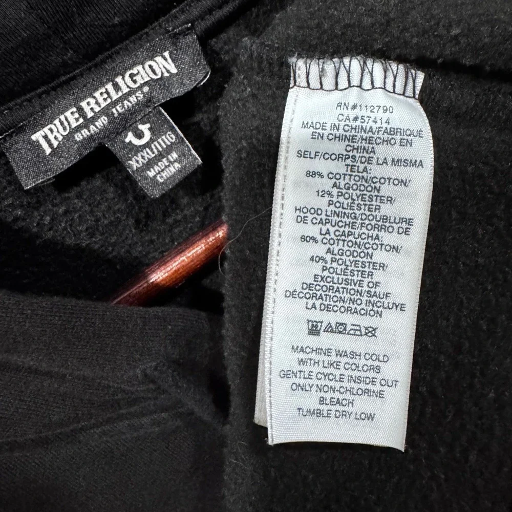 True Religion Zip Hoodie Mens XXXL Black Buddha Graphic Horseshoe Logo $129